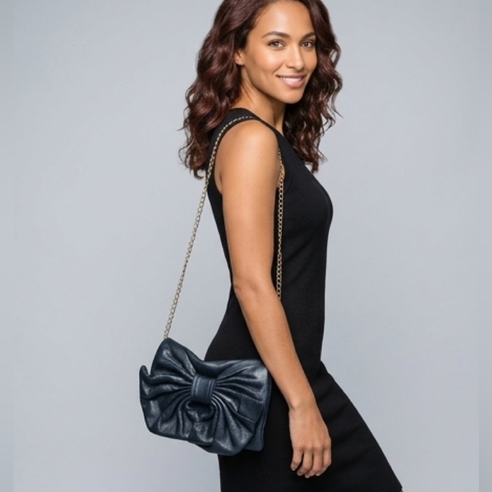 RED Valentino Black Leather Clutch with Gold Chain